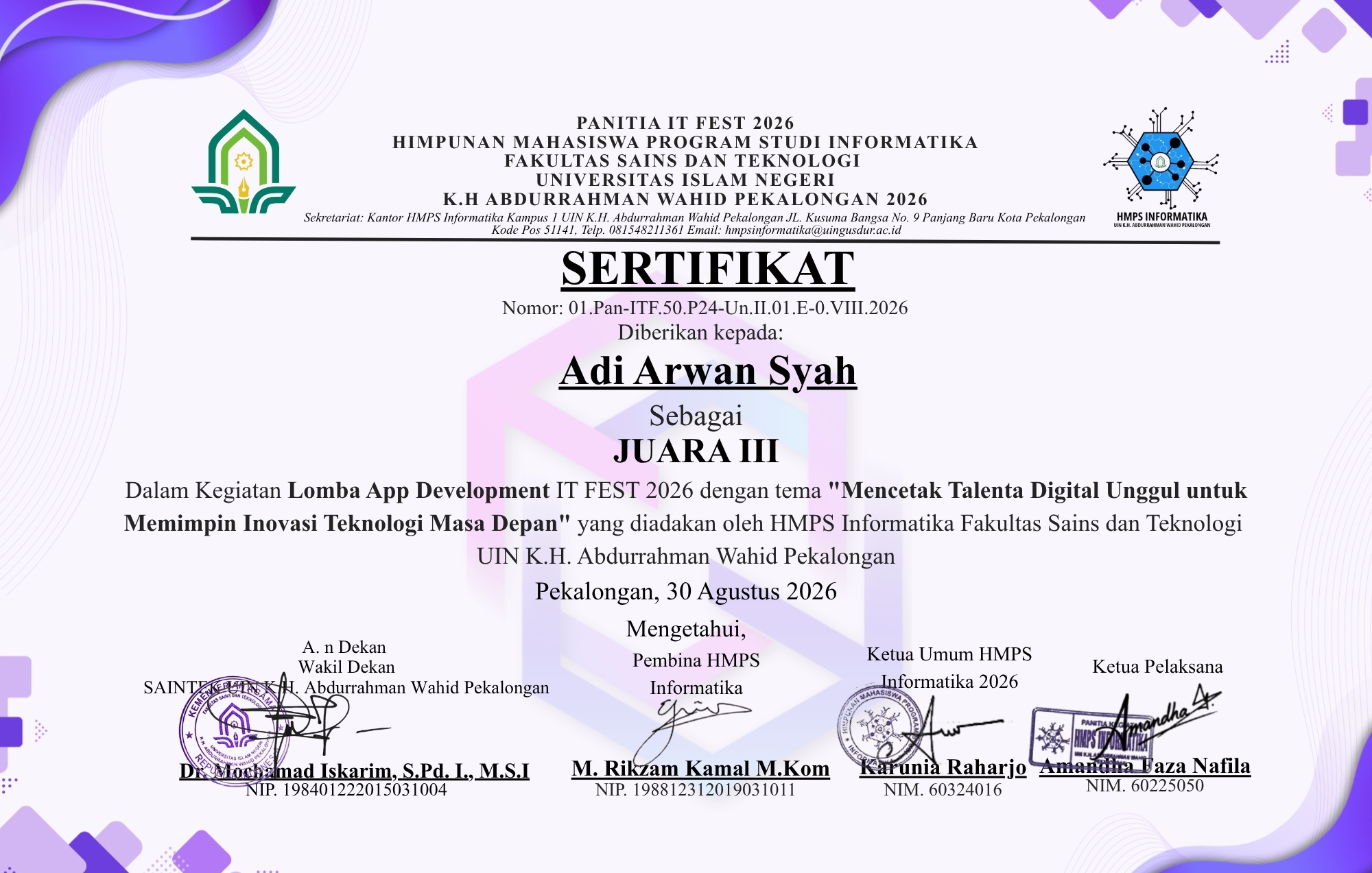 Juara III Nasional App Development — IT FEST